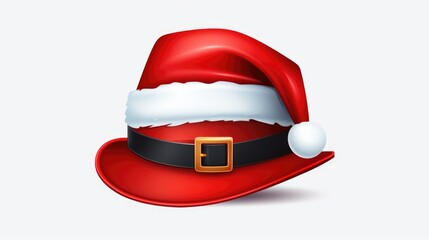 A festive red Santa hat with a shiny gold buckle, perfect for holiday events or winter-themed projects