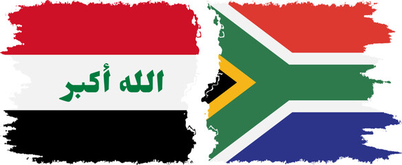 South Africa and Iraq grunge flags connection vector