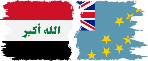 Tuvalu and Iraq grunge flags connection vector
