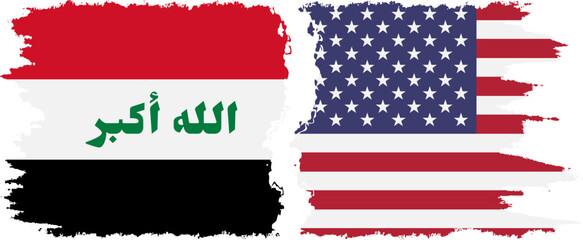 USA and Iraq grunge flags connection vector