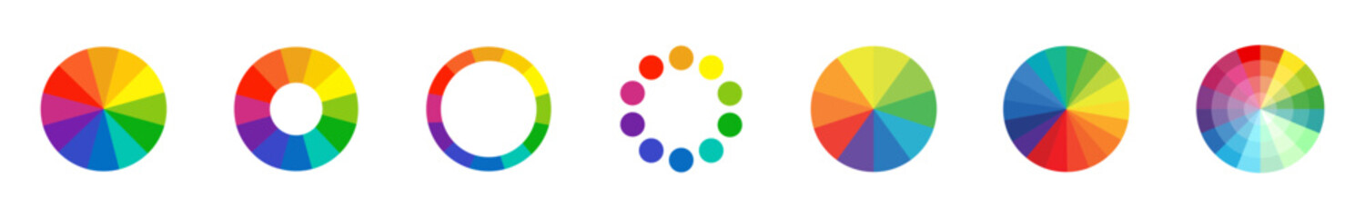 Guide to the color wheel. Vector color wheel spectrum. RGB and CMYK colors. Palette circle. Multicolored circle flat template.