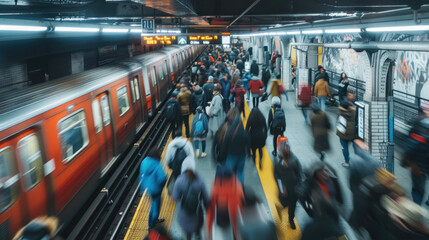 Obraz premium Crowded subway station with diverse commuters