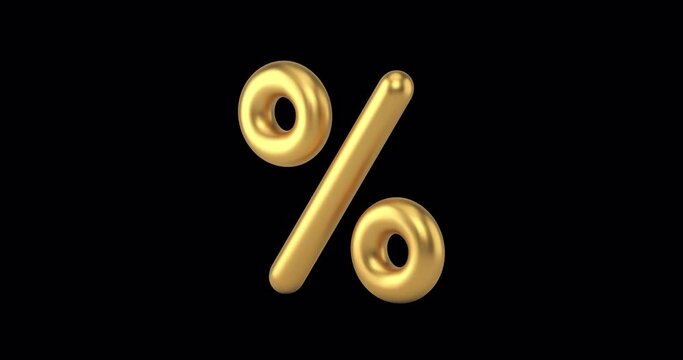 Golden percentage balloon premium business badge realistic 3d icon animation loop with alpha channel