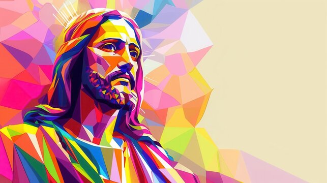 abstract colorful portrait of jesus christ with copy space religious art illustration vector design
