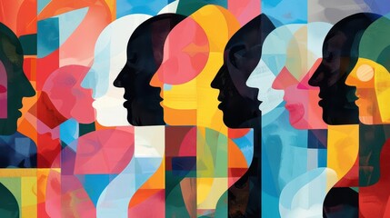 abstract illustration of different personality types represented by colorful geometric shapes conceptual art