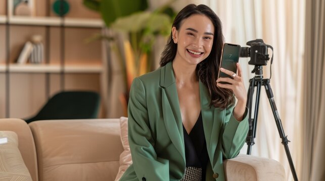 The woman with green blazer.