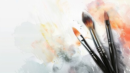 Fototapeta premium A set of high-quality watercolor brushes, showcased against a clear background with subtle watercolor textures, highlighting their artistic appeal and craftsmanship. 