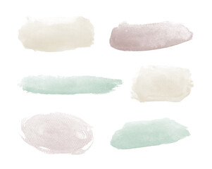 Pastel Watercolor blots backgrounds bundle. Brush stroke abstract shapes set. Paint stain wallpapers collection.