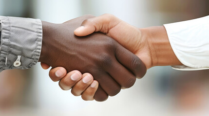 Close-up of handshake between two diverse professionals showing collaboration