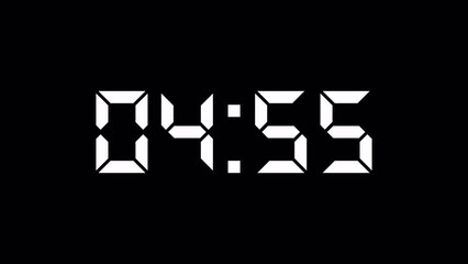 4K countdown animation, 5 minutes displays a timer counting down minutes and seconds.