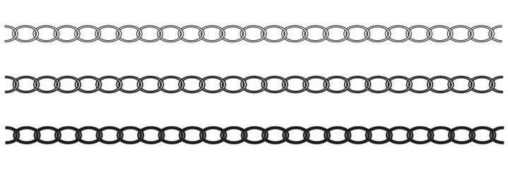 Vector illustration of chain pattern set of braided ropes in black and white color