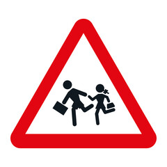 DANGER TRAFFIC SIGNS OF SPAIN, P-21 - School Crossing - PNG
