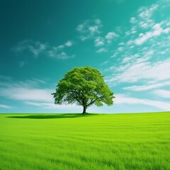 Lonely tree on green field