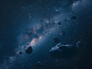 Captivating Celestial Silhouettes A Cinematic Glimpse of an Asteroid Belt Orbiting the Milky Way