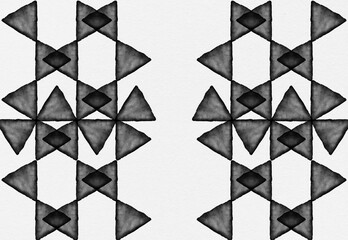 Abstract geometric triangles drawing bold black white pattern surface ornament repeated chess geometrical ink watercolor
