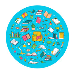 Objects on reading topic in round composition