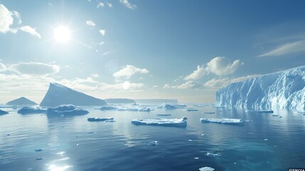 Melting glaciers and ice caps, representing the impact of global warming on polar regions