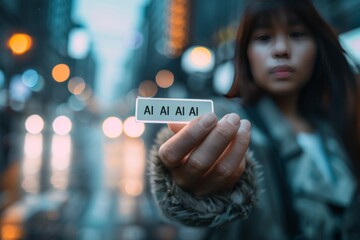 AI Robot Holding Microchip, Modern Technology, Digital Innovation, Advanced Computing, Futuristic Design