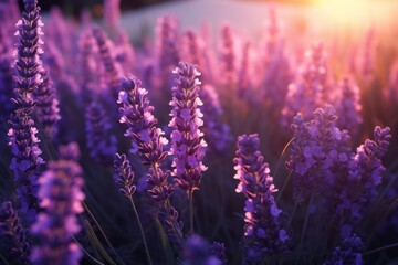 Lavender fresh flowers. Flowering field landscape, sunset or sunrise background. Aromatherapy,...