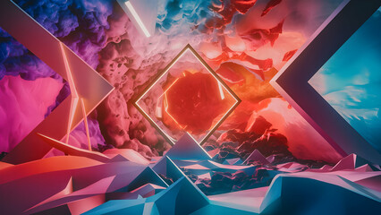 Energetic abstract background with vibrant color palette and geometric shapes