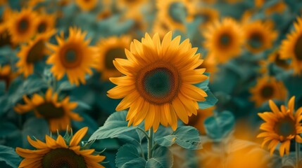 Fototapeta premium A vibrant sunflower field in full bloom.