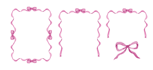 Pink frames set of watercolor ribbon and bow