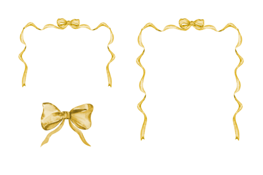 Yellow frames set of watercolor ribbon and bow