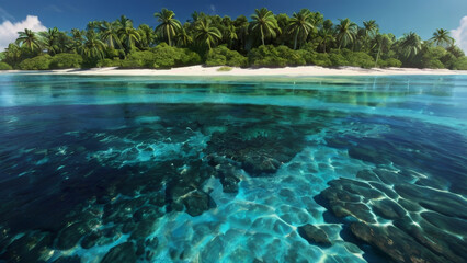 The allure of an enchanting tropical island with a mesmerizing glowing lagoon.