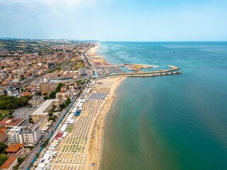 Fototapeta premium Aerial view of the sea and the velvet beach of Senigallia in the province of Ancona Marche