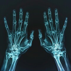 X-ray image of a human hand showing the bones of the wrist and fingers