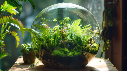 Obraz na płótnie Canvas Indoor terrarium with ferns and small plants
