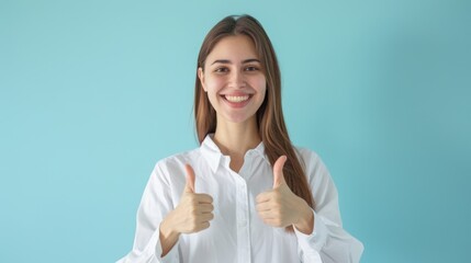 The woman giving thumbs up