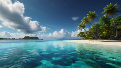 Fototapeta premium The allure of an enchanting tropical island with a mesmerizing glowing lagoon.
