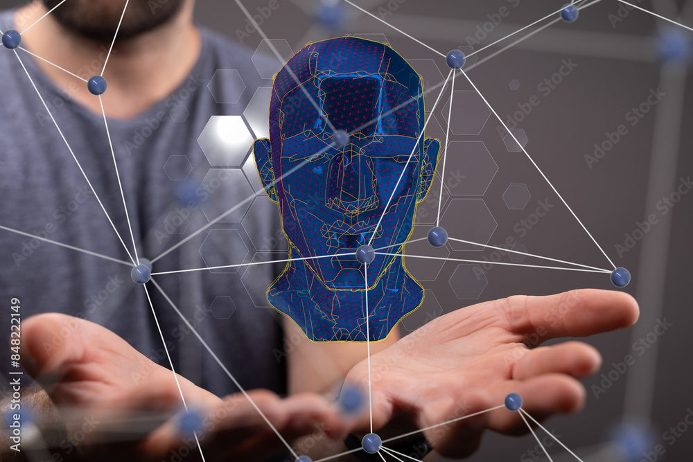 Poster human head and brain.deep learning , machine learning and artificial intelligence , ai technology,