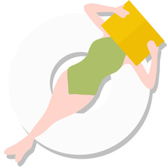 Summer, swimming, swimming suit, bikini, woman, girl, tube, book, reading, floating, pool, hotel, resort, beach, shore, sea, sea shore, vacation, minimalist, minimalism, pop art, pop art, sticker,Clip