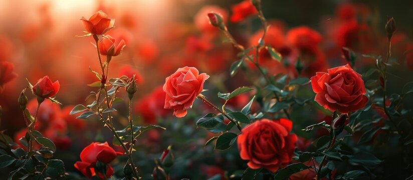 Background of red roses in nature