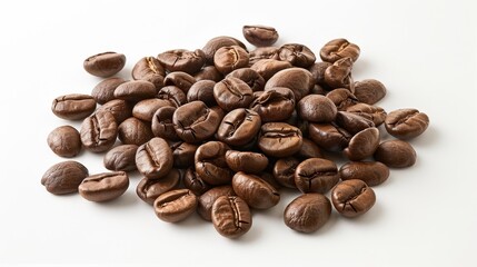 Fototapeta premium Overhead image of stacked coffee beans on white background