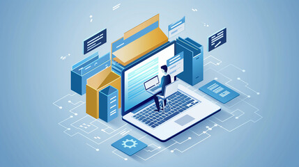 large network of technology building office laptop 