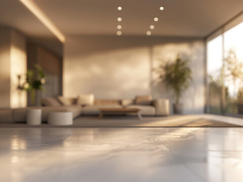 The concept of contemporary living room design is captured in a blurred image