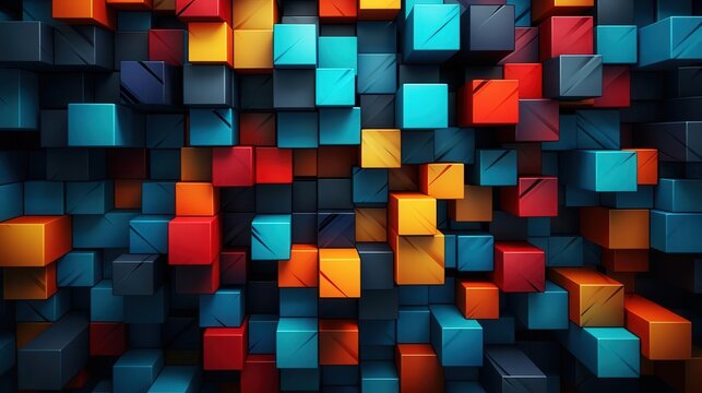 Colorful geometric shapes intertwined, close up, visual complexity, vibrant, blend mode, dark background backdrop