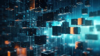 Obraz premium Blockchain ledger displaying NFT transactions, close up, digital ownership, dynamic, double exposure, high-tech backdrop