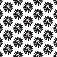 Black flowers seamless pattern,vector illustration hand drawn style, floral doodle background, minimal botanical art.