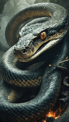 Obraz premium Fantasy Illustration of a wild snake. Digital art style wallpaper background.