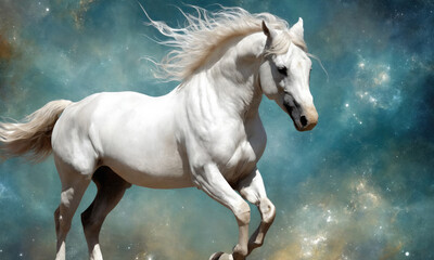 Obraz premium Fantasy Illustration of a wild Horse. Digital art style wallpaper background.