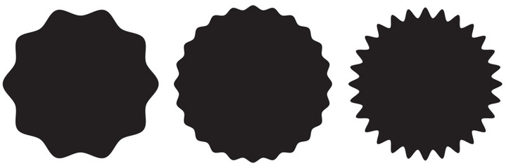 Set of black price sticker, sale or discount sticker, sunburst badges icon. Stars shape with different number of rays. Special offer price tag. Red starburst promotional badge set, shopping labels