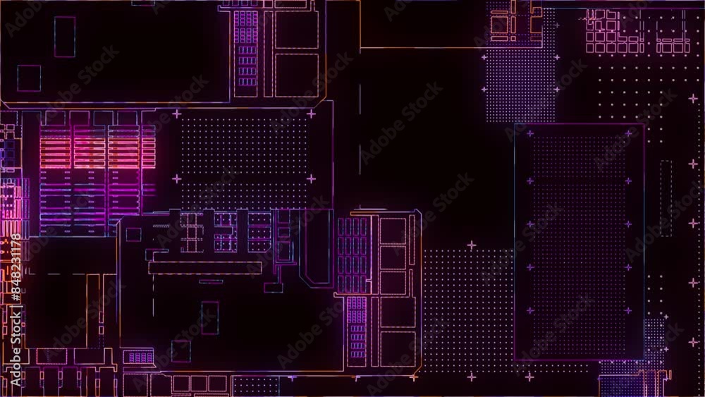 Poster printed circuit board. visualization of advanced technology concept: pcb processor microchip, digiti