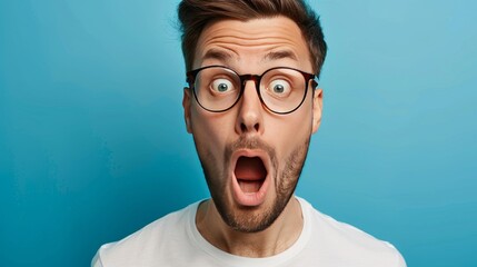 Surprised Man with Exaggerated Big Head Making a Funny Expression, Capturing a Comedic and Amusing Moment with Shock and Humor