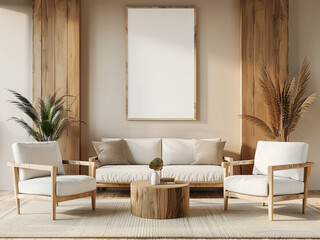 Wooden furniture and a huge couch define the villa living room's design