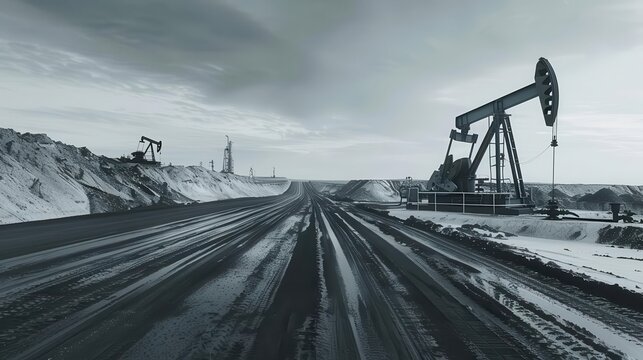 Oil Sands for bitumen extraction from front view, unconventional oil source, technology tone, Monochromatic Color Scheme