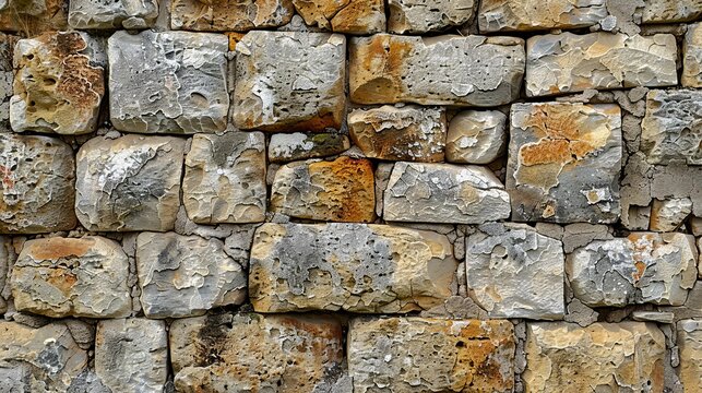18th century castle stone wall with weathered bricks, close-up